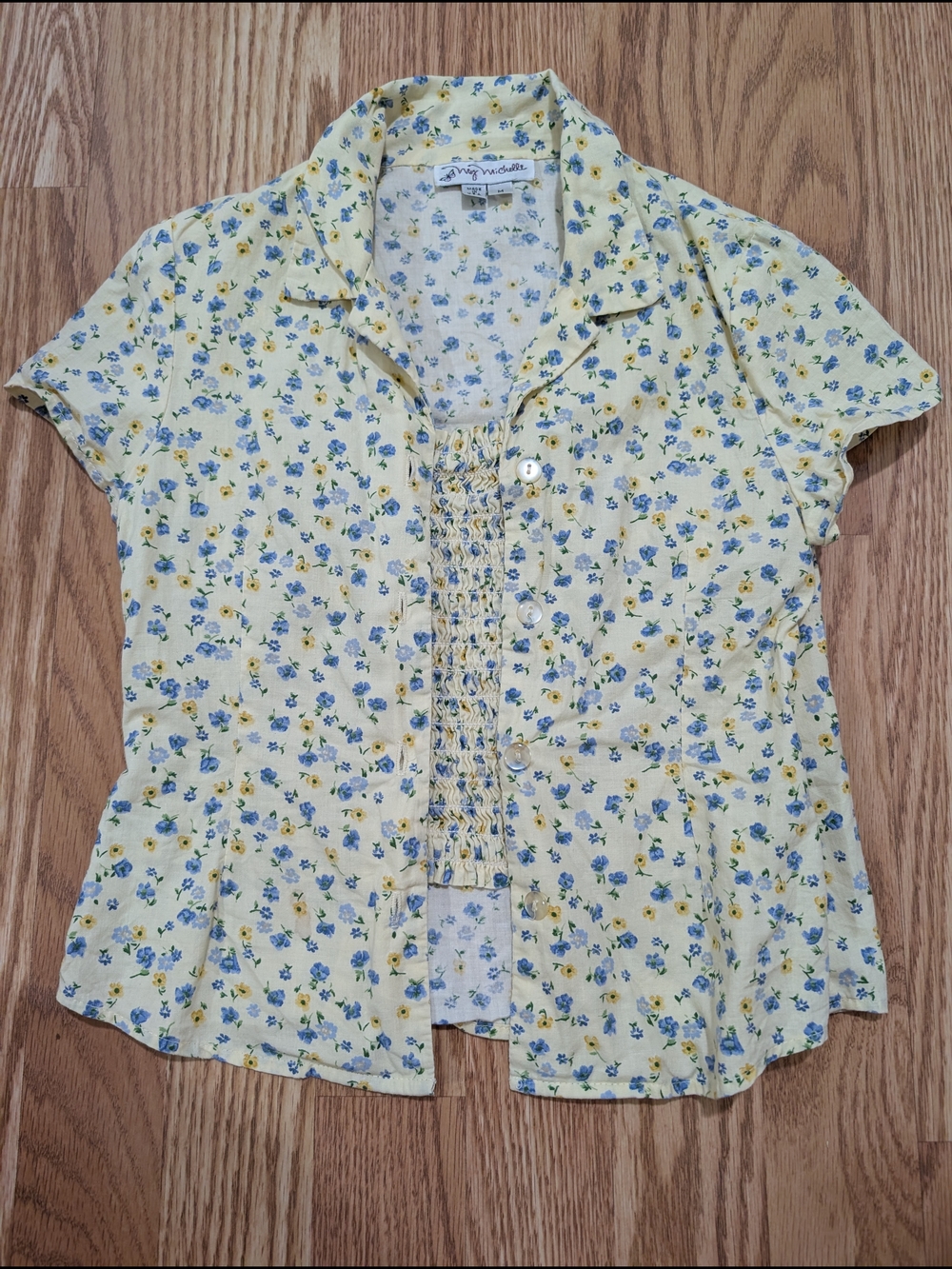 Vintage 90's Girls Floral Short-Sleeve Button Front Top 8/10